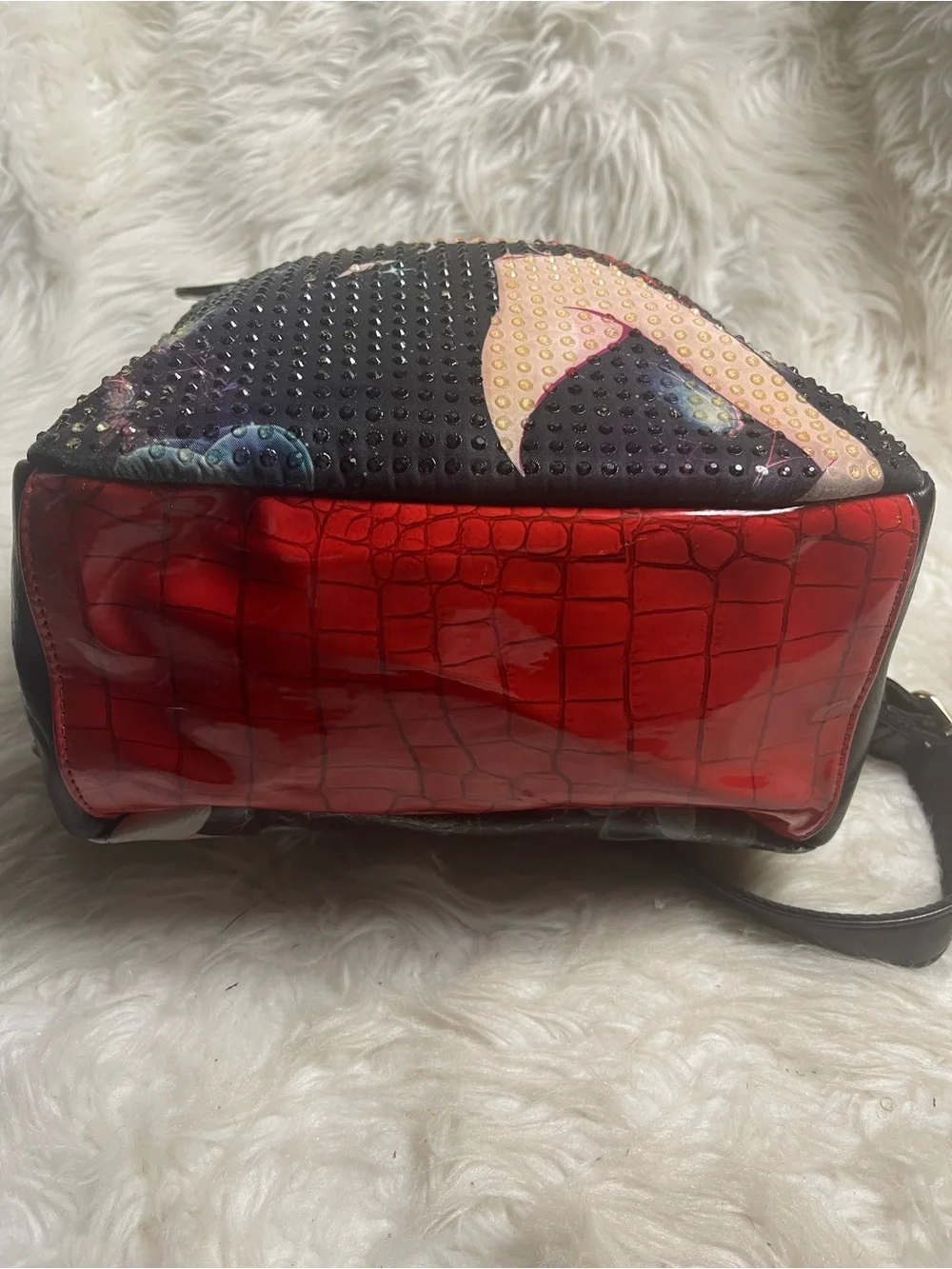 Nicole Lee Black Holographic Flap Starlet Illustration  small Backpack.